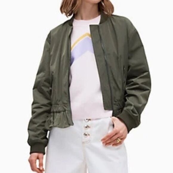 kate spade Jackets & Blazers - Kate Spade New York Full Zip Olive Green Bomber Jacket With Peplum Hem Size SM